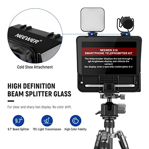 NEEWER Teleprompter X10 Vlog Tripod Kit with RT-110 Remote & APP Control (Bluetooth Connection Via NEEWER Teleprompter APP), Compatible with iPhone Android Phone iPad Tablet 6.9” in Width