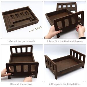 SPOOKI Newborn Photography Props Bed，0-2 Months Brown Wooden Posing Baby Photoshoot Props Bed, Boys Girls Doll Bed Studio Props with Box for Newborn Photoshoot (A)