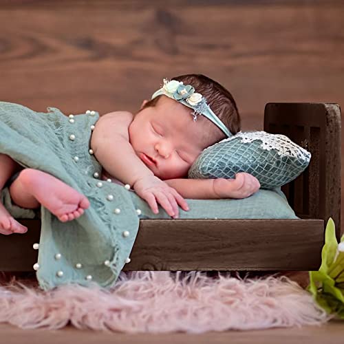 SPOOKI Newborn Photography Props Bed，0-2 Months Brown Wooden Posing Baby Photoshoot Props Bed, Boys Girls Doll Bed Studio Props with Box for Newborn Photoshoot (A)