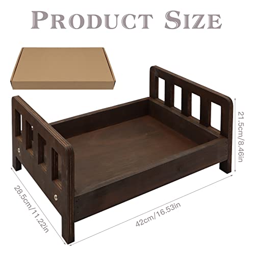 SPOOKI Newborn Photography Props Bed，0-2 Months Brown Wooden Posing Baby Photoshoot Props Bed, Boys Girls Doll Bed Studio Props with Box for Newborn Photoshoot (A)