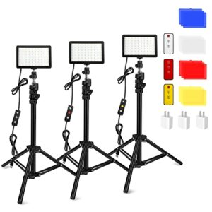 3 packs 70 led video light with adjustable tripod stand / color filters, obeamiu 5600k usb studio lighting kit for tablet / low angle shooting, collection portrait youtube photography, wall charger