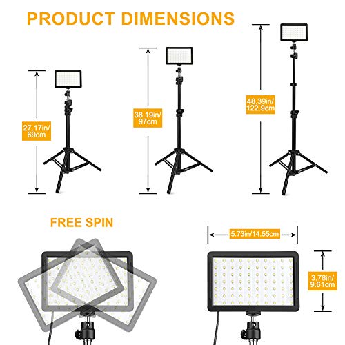 3 Packs 70 LED Video Light with Adjustable Tripod Stand / Color Filters, Obeamiu 5600K USB Studio Lighting Kit for Tablet / Low Angle Shooting, Collection Portrait YouTube Photography, Wall Charger