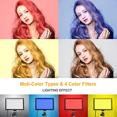 3 Packs 70 LED Video Light with Adjustable Tripod Stand / Color Filters, Obeamiu 5600K USB Studio Lighting Kit for Tablet / Low Angle Shooting, Collection Portrait YouTube Photography, Wall Charger