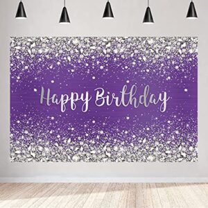 aperturee 5x3ft glitter purple diamonds happy birthday backdrop shinning silver bokeh dots women girls photography background sweet 16 party decorations cake table banner supplies photo booth studio