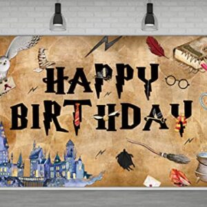 6 X 3.6ft Wizard Happy Birthday Party Supplies Wizard Birthday Party Backdrop Magical Wizard Birthday Banner Decoration Boys Girls Birthday Decoration Wizard School Birthday Decoration