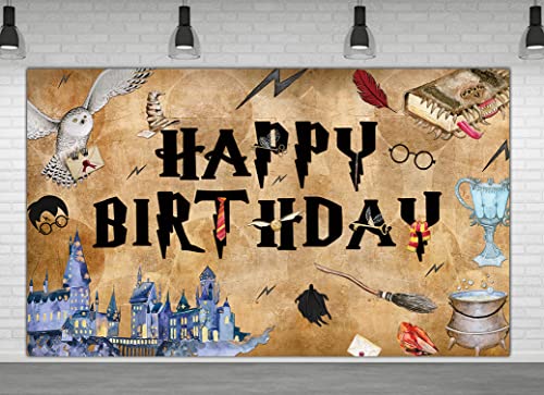 6 X 3.6ft Wizard Happy Birthday Party Supplies Wizard Birthday Party Backdrop Magical Wizard Birthday Banner Decoration Boys Girls Birthday Decoration Wizard School Birthday Decoration