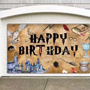 6 X 3.6ft Wizard Happy Birthday Party Supplies Wizard Birthday Party Backdrop Magical Wizard Birthday Banner Decoration Boys Girls Birthday Decoration Wizard School Birthday Decoration