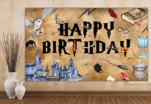 6 X 3.6ft Wizard Happy Birthday Party Supplies Wizard Birthday Party Backdrop Magical Wizard Birthday Banner Decoration Boys Girls Birthday Decoration Wizard School Birthday Decoration