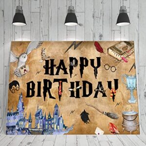 6 X 3.6ft Wizard Happy Birthday Party Supplies Wizard Birthday Party Backdrop Magical Wizard Birthday Banner Decoration Boys Girls Birthday Decoration Wizard School Birthday Decoration