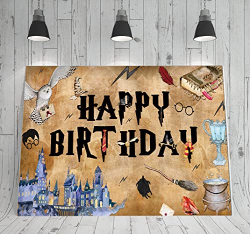 6 X 3.6ft Wizard Happy Birthday Party Supplies Wizard Birthday Party Backdrop Magical Wizard Birthday Banner Decoration Boys Girls Birthday Decoration Wizard School Birthday Decoration