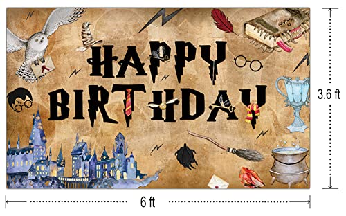 6 X 3.6ft Wizard Happy Birthday Party Supplies Wizard Birthday Party Backdrop Magical Wizard Birthday Banner Decoration Boys Girls Birthday Decoration Wizard School Birthday Decoration