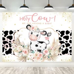imirell holy cow baby shower backdrop 7wx5h feet farm pink floral baby shower party cow print photography backgrounds props decoration polyester fabric