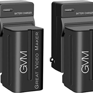 GVM 2 Pack NP-F750 Replacement Batteries and Chargers for NP-F975, NP-F960, NP-F950, NP-F930, NP-F770, NP-F750, NP-F550, DCR, DSR, HDR, FDR, HVR, HVL and LED Light