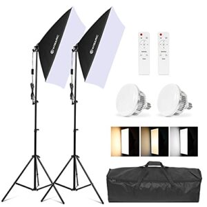 wisamic softbox lighting kit, 20x28 inch photography softbox kit, 2800k-5700k 85w e27 dimmable led light head with remote, professional photo studio equipment for camera product shooting selfie