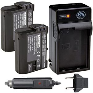 bm premium 2 pack of en-el15c high capacity batteries and charger for nikon z5, z6, z6 ii, z7, z7ii d780, d850, d7500, d500, d600, d610, d750, d800, d800e, d810, d810a, d7000, d7100, d7200 cameras
