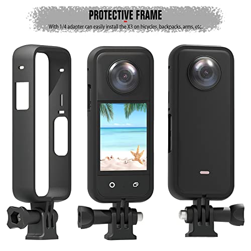 HeyMoonTong Action Camera Accessories Kit for Insta360 ONE X3 - Protective Camera Housing Frame with 1/4" Thread Adapter, Silicone Protective Case, Lens Cap, Screen Protector