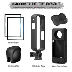 HeyMoonTong Action Camera Accessories Kit for Insta360 ONE X3 - Protective Camera Housing Frame with 1/4" Thread Adapter, Silicone Protective Case, Lens Cap, Screen Protector