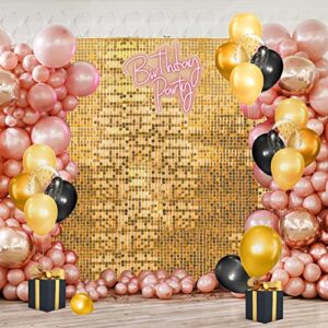 ayfjovs 24 pcs gold shimmer wall panels sequin shimmer wall backdrop, gold back drops pack for party decorations birthday wedding & engagement anniversary home decor