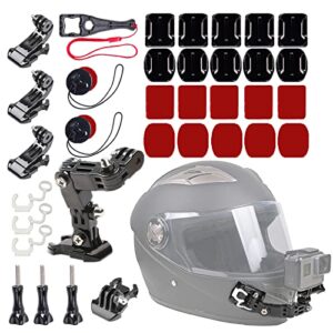 wlpreoe 34in1 motorcycle helmet chin mount kits for gopro hero 10 9 8 7 black silver white 6 5 4 osmo and other action camera with extra camera tethers, mount bases and adhesive pads