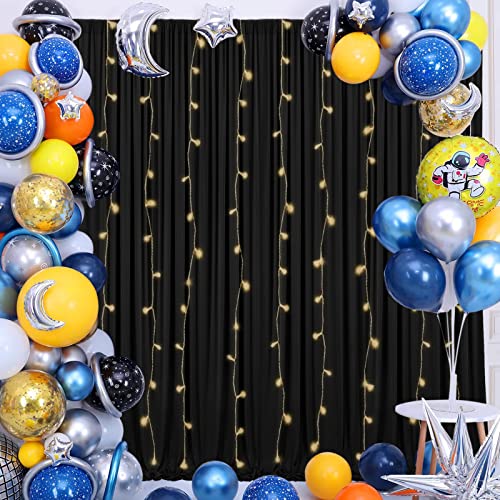 6 Panels Black Backdrop Curtain for Parties Wrinkle Free Black Photo Curtains Backdrop Drapes Fabric Decoration for Birthday Party Wedding 30ft(W) x 10ft(H)