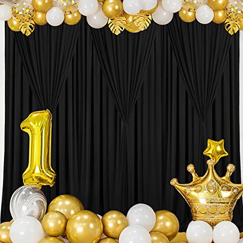 6 Panels Black Backdrop Curtain for Parties Wrinkle Free Black Photo Curtains Backdrop Drapes Fabric Decoration for Birthday Party Wedding 30ft(W) x 10ft(H)