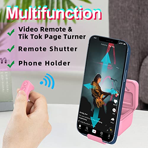 Upgrade Scroll Ring Bluetooth, TIK Tok Bluetooth Remote Control Page Turner, TUZTUALA 3 in 1 Function TIK Tok Remote, Scrolling Ring Compatible with iPhone iPad Android Cell Phone, Pink