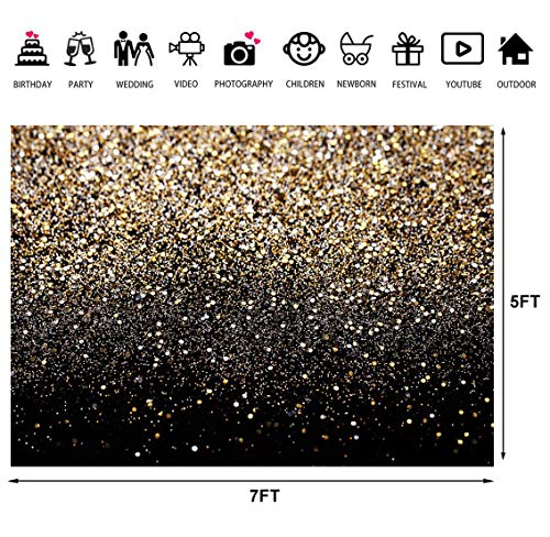 WOLADA 7x5FT Gold Backdrop Glitter Backdrop Gold Spots Bokeh Backdrop Black and Gold Backdrop Wedding Backdrop Gold Backdrop for Parties Vinyl Photography Backdrop 11176