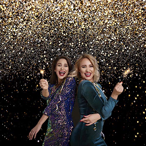 WOLADA 7x5FT Gold Backdrop Glitter Backdrop Gold Spots Bokeh Backdrop Black and Gold Backdrop Wedding Backdrop Gold Backdrop for Parties Vinyl Photography Backdrop 11176