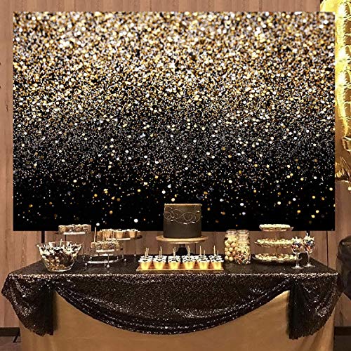 WOLADA 7x5FT Gold Backdrop Glitter Backdrop Gold Spots Bokeh Backdrop Black and Gold Backdrop Wedding Backdrop Gold Backdrop for Parties Vinyl Photography Backdrop 11176