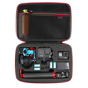 hsu large carrying case for gopro hero 11,10,9, hero 8,7,6,5,4,3 and accessories, dji osmo action,akaso,campark,yi action camera and more (upgrade sponge precut slots)(red)