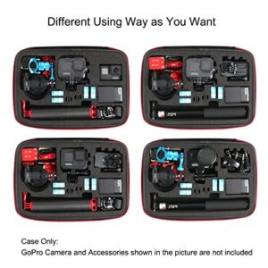 HSU Large Carrying Case for GoPro Hero 11,10,9, Hero 8,7,6,5,4,3 and Accessories, DJI Osmo Action,AKASO,Campark,YI Action Camera and More (Upgrade Sponge Precut Slots)(Red)