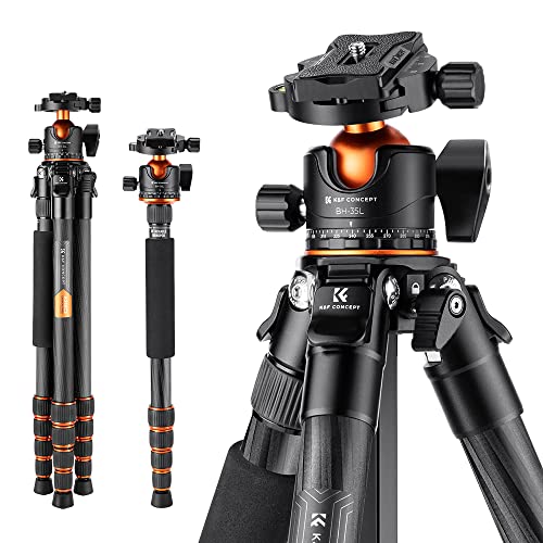 K&F Concept 62-inch Carbon Fiber Camera Tripod,Portable Compact Tripods with Detachable Monopod,360° Metal Ball Head 15KG/33lbs Load Capacity with Quick Release Plate for Travel and Work A255C2+BH-35L