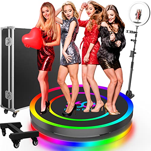 Upgrade 360 Slow Spin Motion Photo Booth 360 Photo Booth Machine for Parties 100cm 40'' with Flight Case 5 People Stand on Remote Control 360 Selfie Camera Photobooth Wedding Birthday