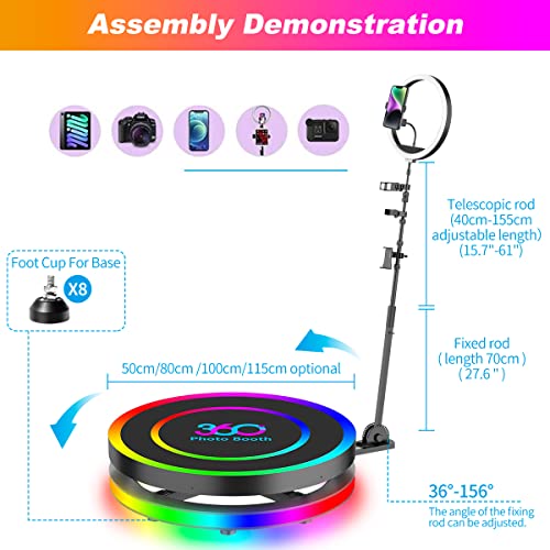 Upgrade 360 Slow Spin Motion Photo Booth 360 Photo Booth Machine for Parties 100cm 40'' with Flight Case 5 People Stand on Remote Control 360 Selfie Camera Photobooth Wedding Birthday