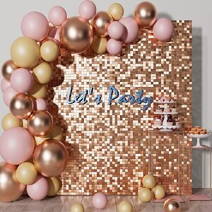 cokaobe rose gold shimmer wall backdrop 24pcs gold sequins backdrop decoration panels, photo backdrops for birthday, anniversary wedding engagement decoration (rose gold)
