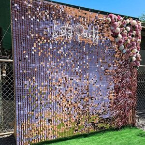 COKAOBE Rose Gold Shimmer Wall Backdrop 24PCS Gold Sequins Backdrop Decoration Panels, Photo Backdrops for Birthday, Anniversary Wedding Engagement Decoration (Rose Gold)