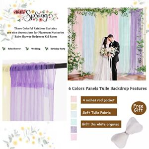 6 Panels Pastel Rainbow Backdrop 5ft x 7.3ft Tulle Backdrop Unicorn Drapes Curtains for Baby Shower Photography Birthday Party Wedding