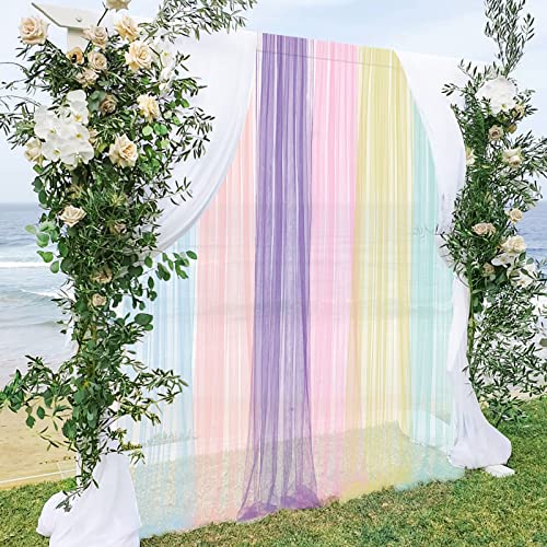 6 Panels Pastel Rainbow Backdrop 5ft x 7.3ft Tulle Backdrop Unicorn Drapes Curtains for Baby Shower Photography Birthday Party Wedding