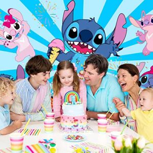 5x3ft Stitch Birthday Party Backdrops Supplies, Cute Little Monster Theme Birthday Party Favors Photography Background Banner for Kids Boys Girls Baby Shower Party Decoration