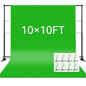 10x10 Ft Green Screen Background for Photography, Soft Pure Chromokey Backdrop Greenscreen Background Sheet for Zoom, Cotton Fabric with 8 Clips for Photography Studio Video Games