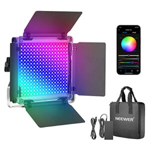 neewer 660 pro rgb led video light with app control, 50w video lighting 360°full color, cri 97+ with barndoor/u bracket for gaming, streaming, youtube, webex, broadcasting, web conference, photography