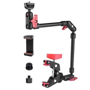 jinsui 22inch adjustable articulating magic arm and super clamp with 1/4″ and 3/8″ thread, magic arm camera mount with phone holder and 3/8″ 5/8″ screw adapters for microphone, webcam, led light