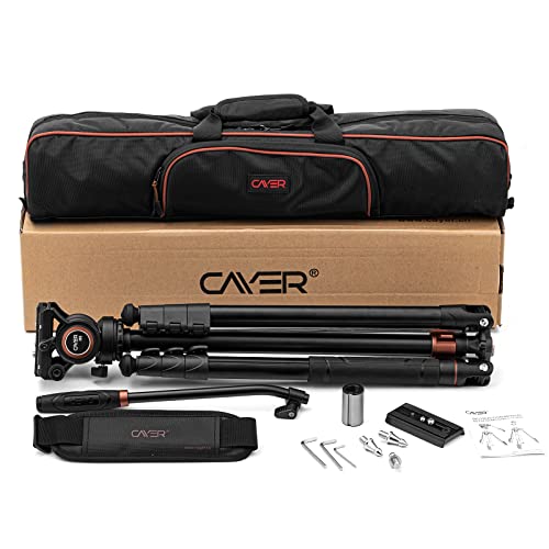 Cayer FP2450 Fluid Head Tripod, 75 inches Aluminium Tripod, 4-Section Compact Camera Tripod Convertible to Monopod for DSLR Camera, Load Capacity up to 13.2 Pounds