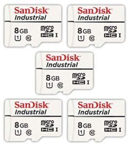 sandisk industrial 8gb micro sd memory card class 10 uhs-i microsdhc (bulk 5 pack) in cases (sdsdqaf3-008g-i) bundle with (1) everything but stromboli card reader