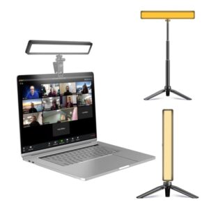 video conference lighting with tripod for laptop&computer -webcam light for streaming-zoom lighting with 3 dimmable color & 10 brightness level for self broadcasting and live streaming
