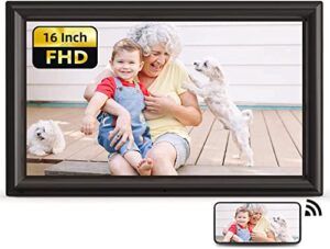 nexfoto large 16 inch 1080p digital photo frame 32gb with remote control, wifi digital picture frame with ips touch screen, easy to share photos video via app, wall-mountable, gift for grandparents