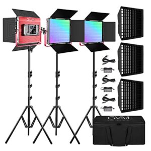 gvm 1200d pro rgb led video light with 3 softboxes,50w video lighting kit, 360°full color led video lighting kit with app control3 packs video light, 3200k-5600k, aluminum alloy shell, cri 97