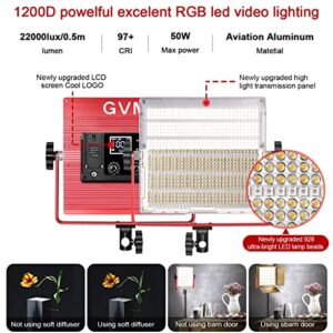 GVM 1200D PRO RGB LED Video Light with 3 Softboxes,50W Video Lighting Kit, 360°Full Color Led Video Lighting Kit with APP Control3 Packs Video Light, 3200K-5600K, Aluminum Alloy Shell, CRI 97