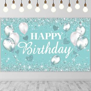 teal birthday party supplies turquoise and silver birthday backdrop banners turquoise giltter birthday background for women girls photography birthday photo booth teal wall decorations 5.9 x 3.6 feet