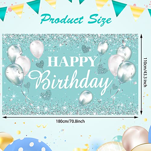 Teal Birthday Party Supplies Turquoise and Silver Birthday Backdrop Banners Turquoise Giltter Birthday Background for Women Girls Photography Birthday Photo Booth Teal Wall Decorations 5.9 x 3.6 Feet